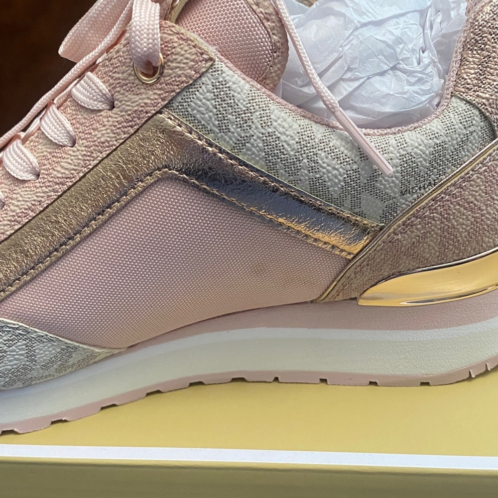 Michael Kors Blush Pink and Rose Gold Lace-Up Sneakers - Picture 5 of 9